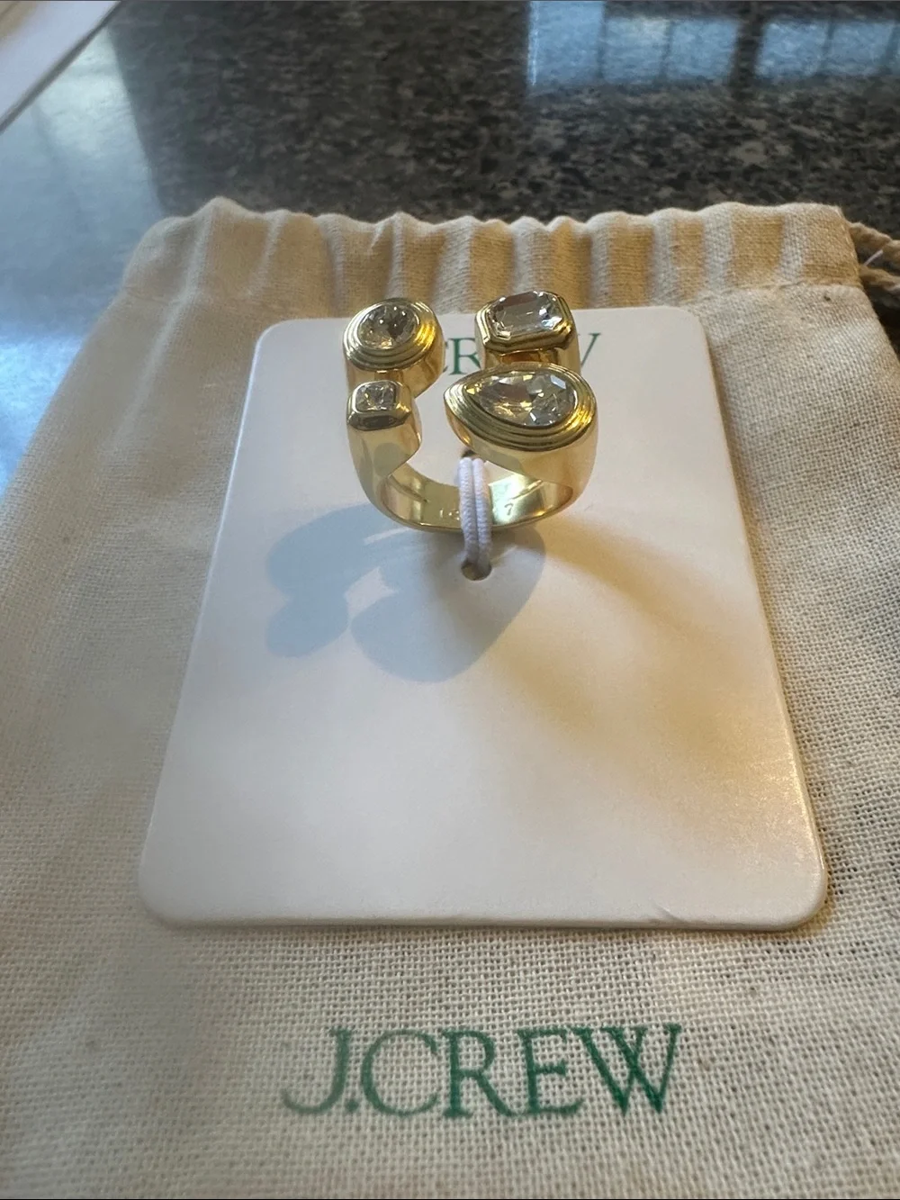 J. Crew Gold Multi-Stone Cluster Ring with Clear Stones